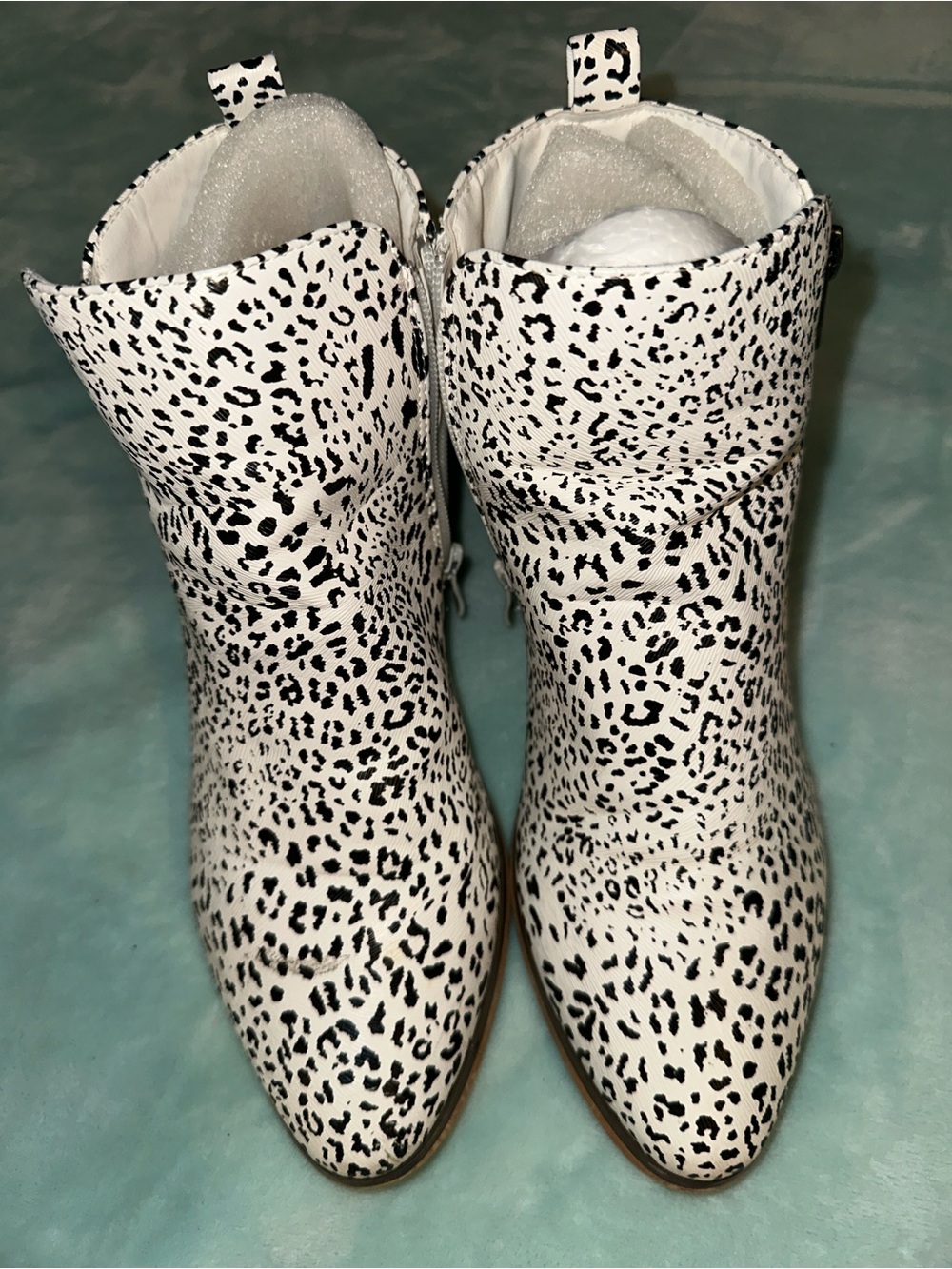 Journee Collection White and Black Leopard Print Ankle Boots
